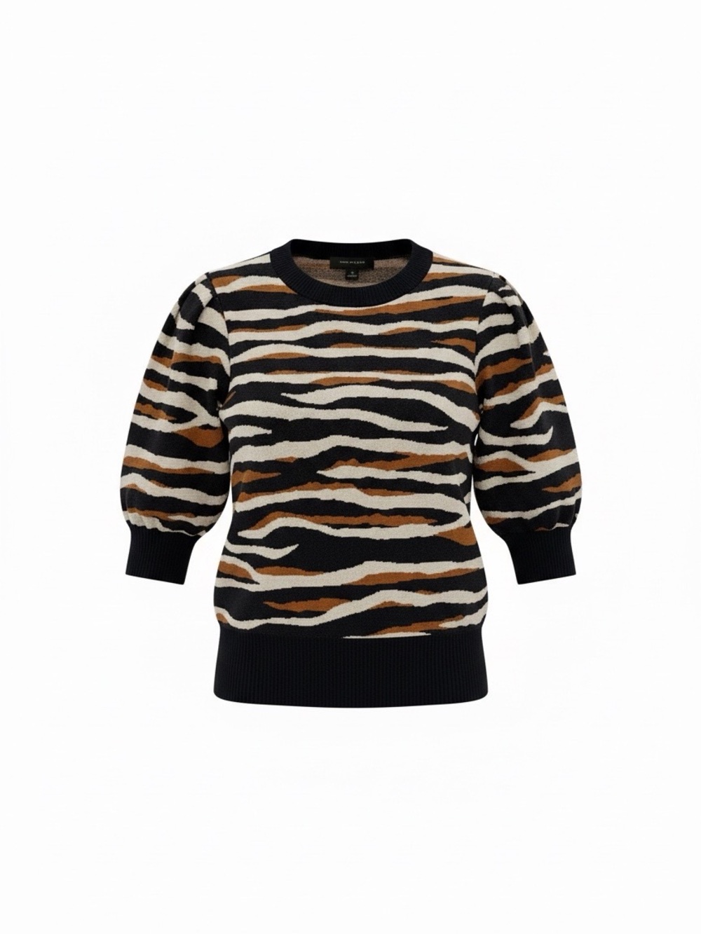 Ann Taylor Zebra-Stripe Crewneck Sweater in Black, Cream & Brown